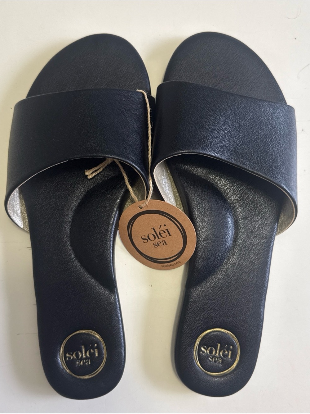 SOLEI SEA SANDALS WOMEN'S JOLIE BLACK GOLD VEGAN SLIDES SIZE 10 NEW NWT